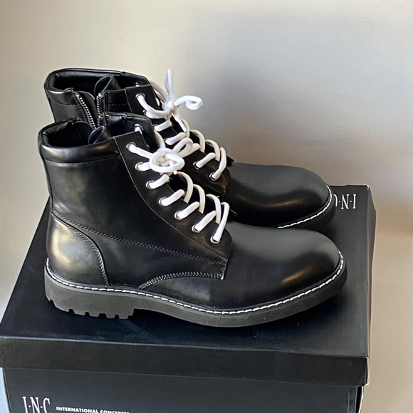 INC International Concepts Men's Black Ivan Lace-Up Boots | Mens 9 - Picture 2 of 6